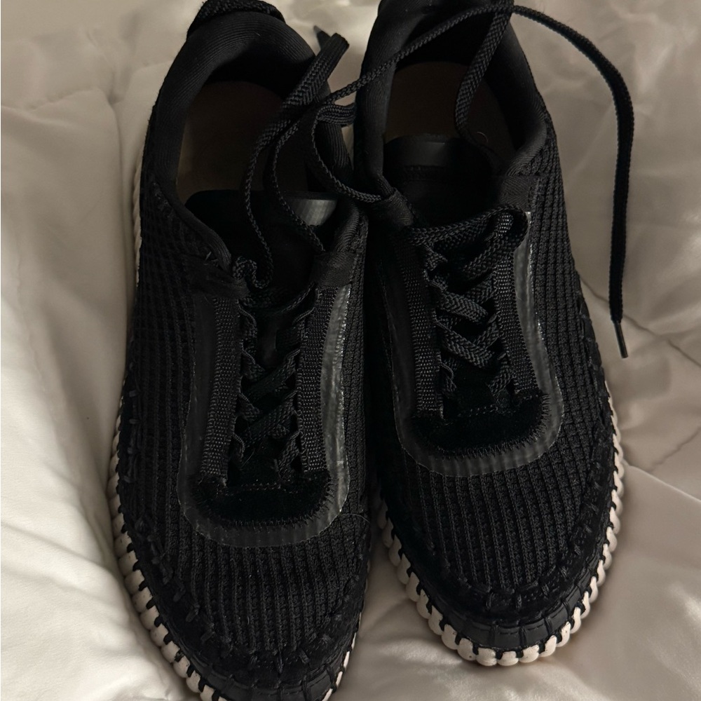 Chloe Black Sneakers with Textured Knit and Espadrille Sole